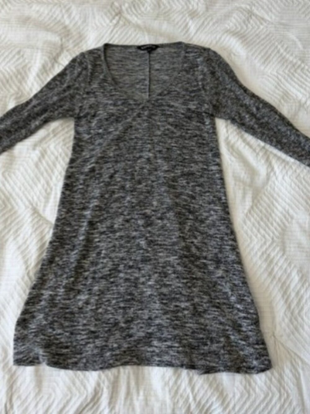 Express Heather Gray Long Sleeve Mini Dress | V-Neck Swing | Size XS